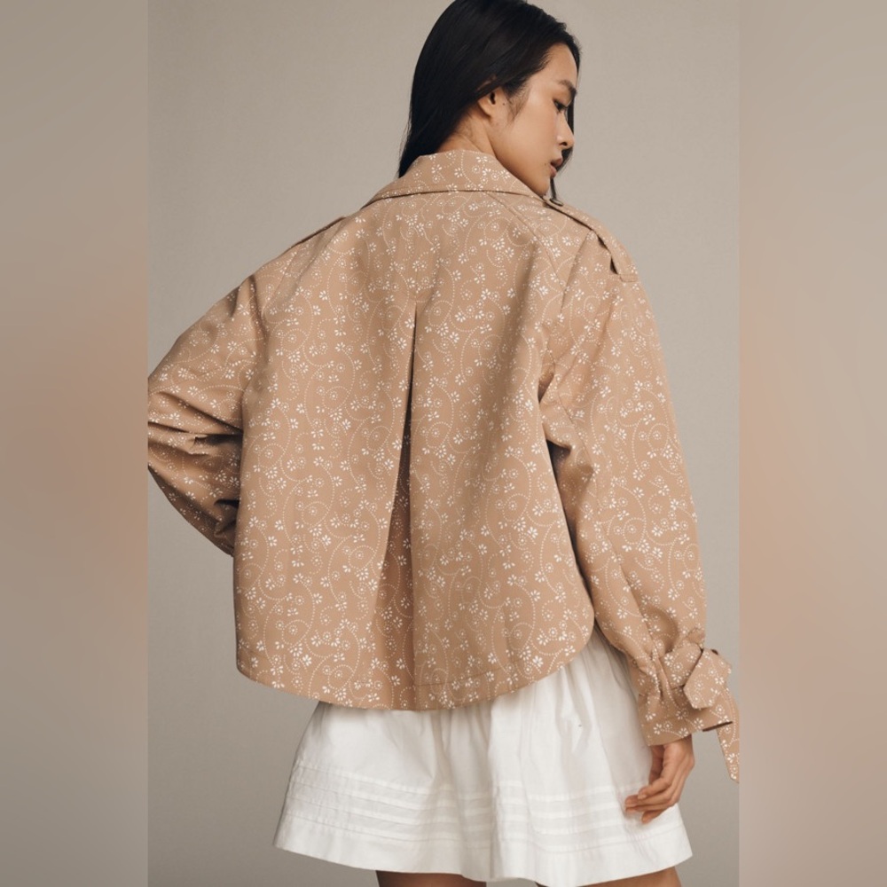 Anthropologie Floral Cutwork Cropped Trench Jacket - Picture 3 of 13